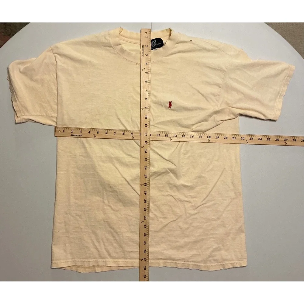 VTG USA Made Y2K Polo‎ Ralph Lauren  Cream Thrashed Distressed Cotton T Shirt XL